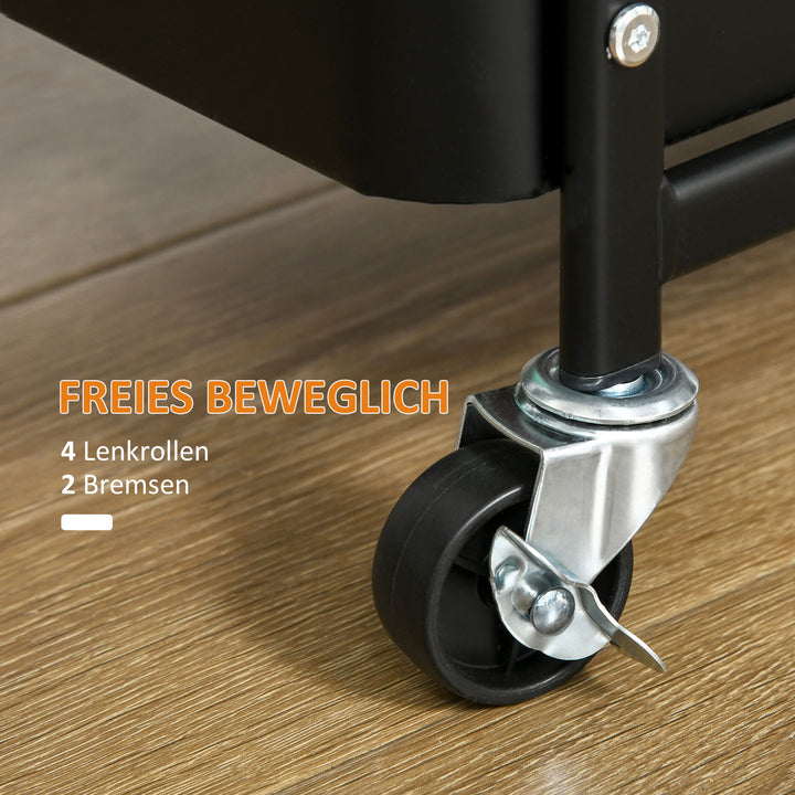 Køkkenvogn med hulplade, håndklædeholder, opbevaringskurve, sort