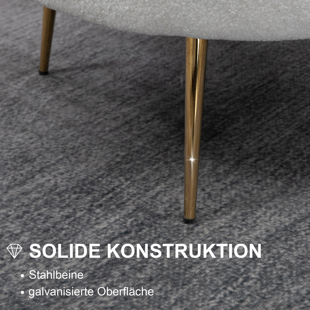 Skalformet polstret lænestol, afslappende stol, afslappende stol, guldlook metalben, 79l x 77b x 77h cm, hvid