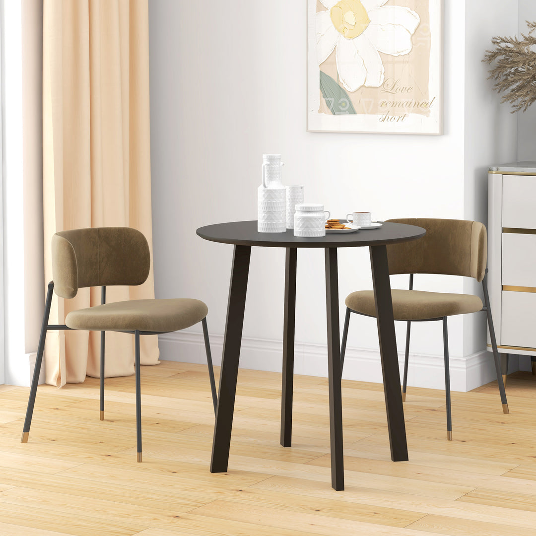 Spisebord til 2 personer, hvid bordplade, metalben med fodkapper, Ø72 x 75H cm, sort