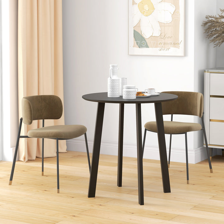 Spisebord til 2 personer, hvid bordplade, metalben med fodkapper, Ø72 x 75H cm, sort