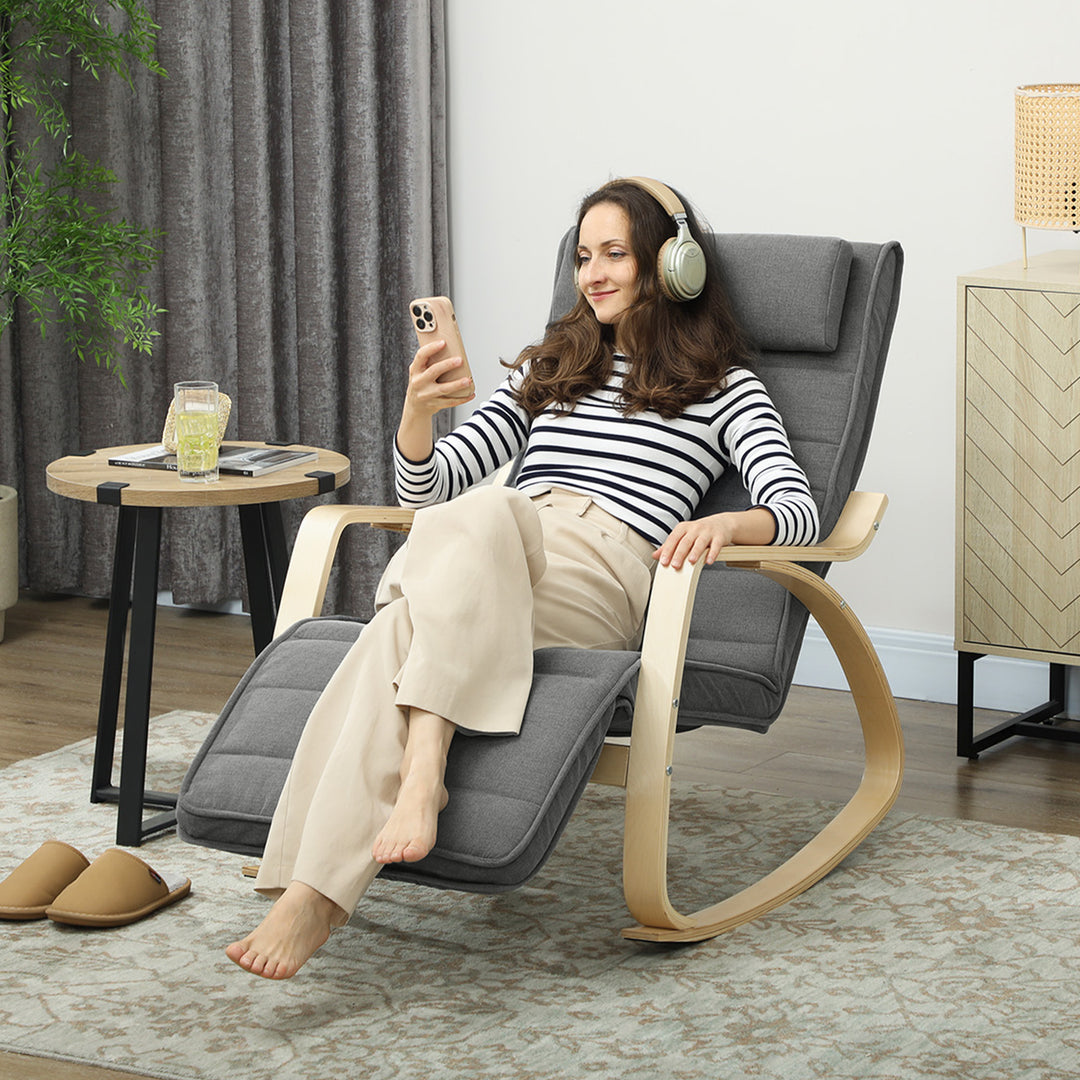 Gyngestol med massagefunktion, lændevarme, 3 tilstande, stofbetræk, grå