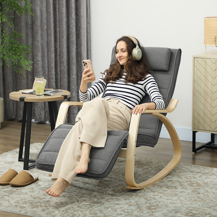 Gyngestol med massagefunktion, lændevarme, 3 tilstande, stofbetræk, grå