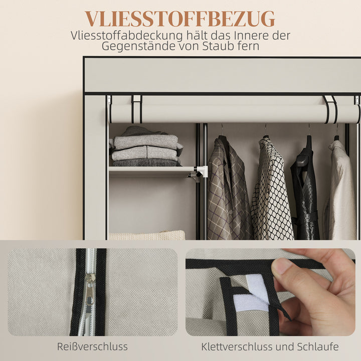 Stofgarderobe, opbevaringsløsning, 6 hylder, 1 garderobestang, cremefarvet