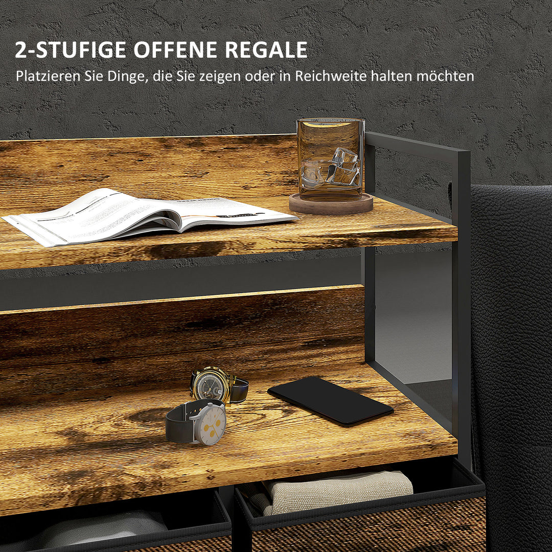 Stofkommode, 7 foldbare skuffer, 2 hylder, stålramme, brun