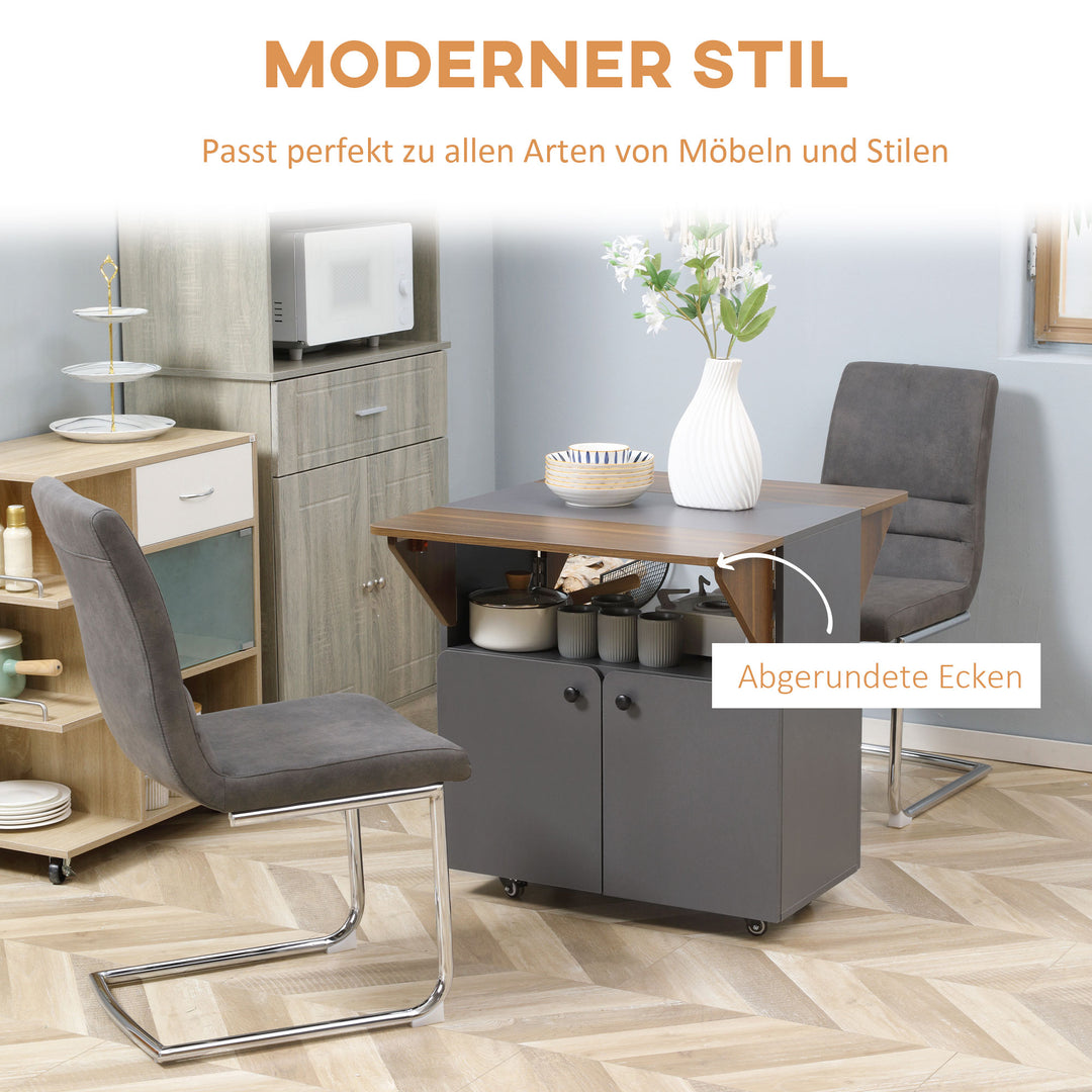 Klapbord med rulleskab, to klapbordssider, skab, 4 hjul, lysegrå + mørkebrun, 70 x 83 x 75 cm