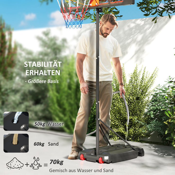 Børne basketballkurv, udendørs basketballkurv til børn, 210-260 cm højdejusterbar, med hjul, fra 6 år, rød