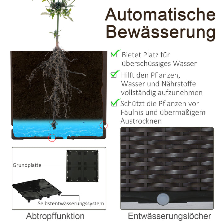 Højbed 4-delt plantekasse med drænhuller i rottinglook, gør-det-selv brun 40 x 40 x 44 cm