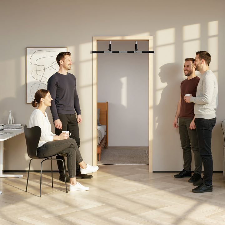 Pull-up bar, træningsbeslag, multifunktionel døråbnings pull-up bar, stål, skum, 92 x 40 x 17 cm, sort+grå