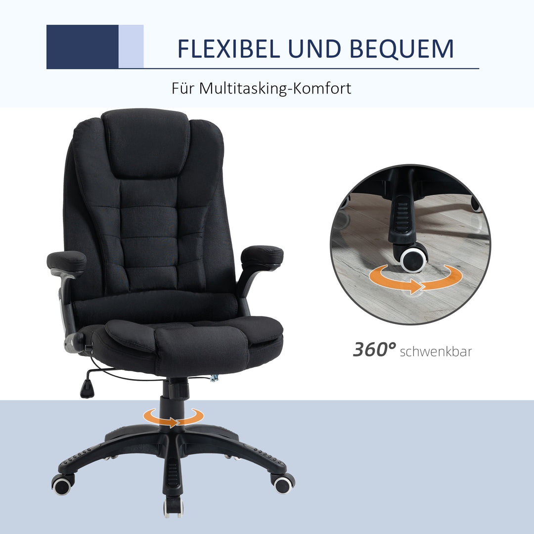Kontorstol computerstol afslappet liggende højdejusterbar skrivebordsstol ergonomisk 360° skumplast-plastik linnedlignende polyester sort 65 x 72 x 100-120 cm