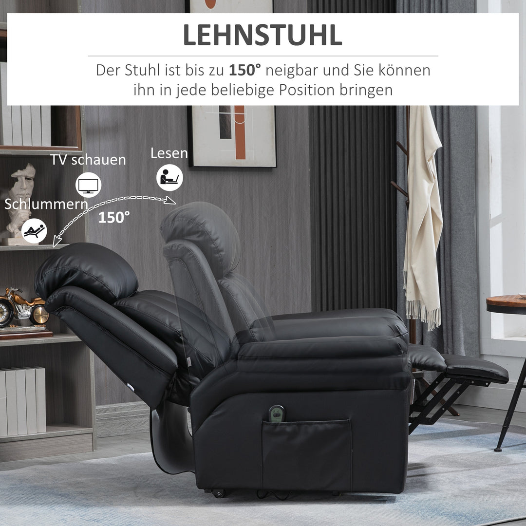 Lænestol med ståstøtte, inklusive fodstøtte og nakkestøtte, 1 fjernbetjening, sort