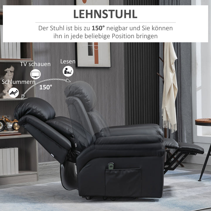 Lænestol med ståstøtte, inklusive fodstøtte og nakkestøtte, 1 fjernbetjening, sort