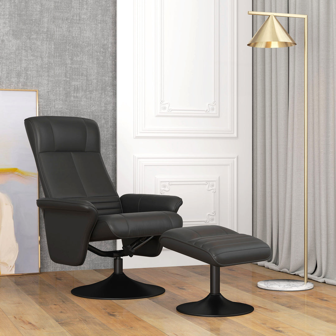 Polstret lænestol, accentstol med fodskammel, drejelig, ergonomisk, mikrofiberlook, op til 150 kg, sort