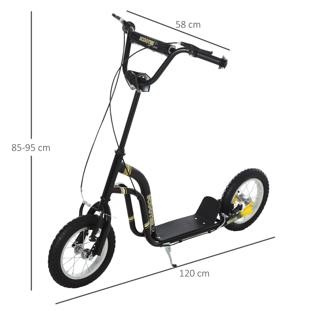 Børneløbehjul fra 5 år løbehjul børneløbehjul sparkløbehjul city scooter børneløbehjul kickboard med luftgummidæk 12 tommer gummi aluminium sort 120 x 58 x 85-95 cm