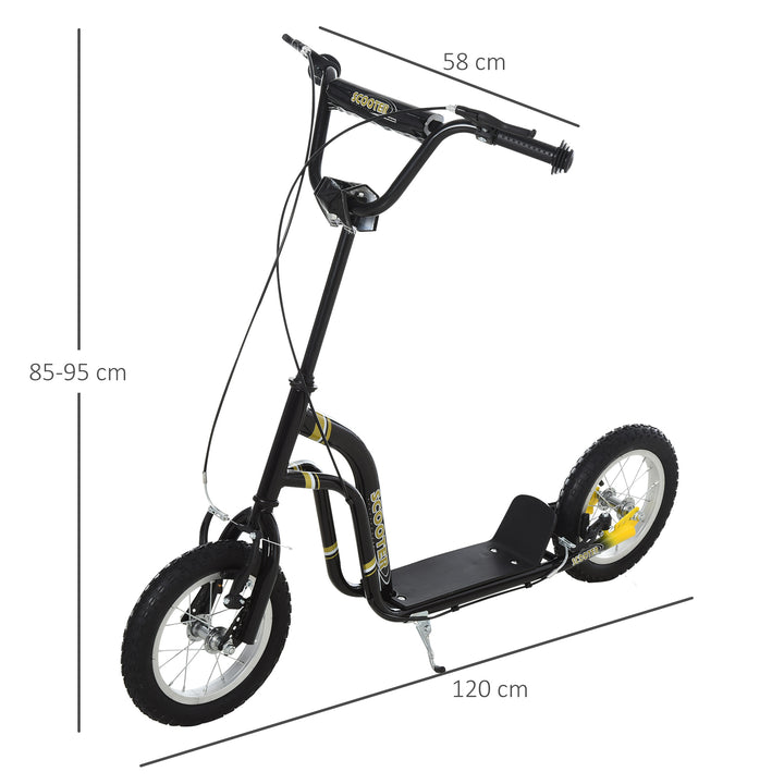 Børneløbehjul fra 5 år løbehjul børneløbehjul sparkløbehjul city scooter børneløbehjul kickboard med luftgummidæk 12 tommer gummi aluminium sort 120 x 58 x 85-95 cm