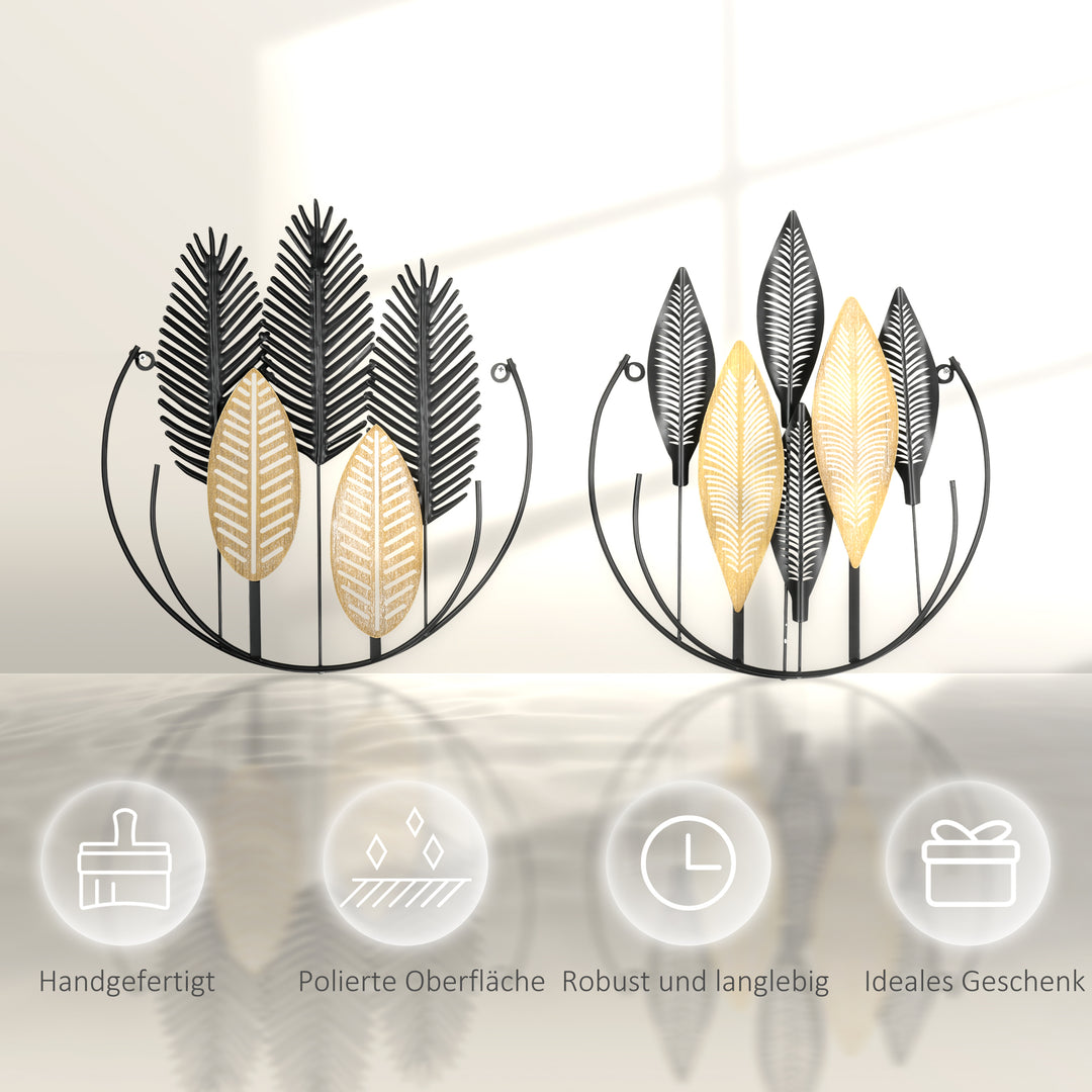 3D Vægkunst - Sæt med 2 - Moderne Vægdekoration - Metal - Naturlig + Sort