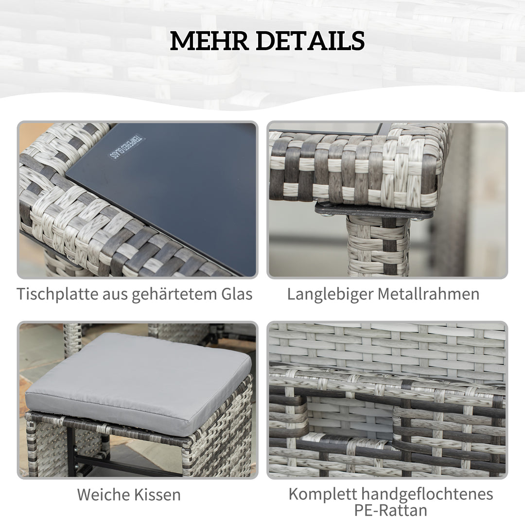 Polyrattan siddegruppe til 4 personer spisegruppe havesæt med hynder, grå