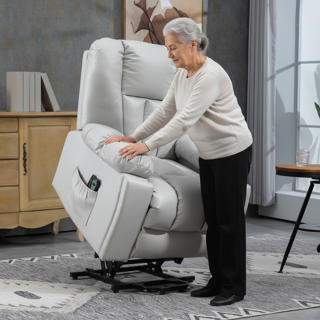 Massagestol lænestol seniorstol, fjernbetjening, sidelommer, 94 x 96 x 106 cm, grå