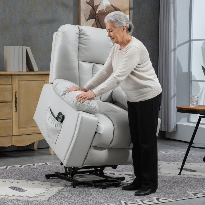 Massagestol lænestol seniorstol, fjernbetjening, sidelommer, 94 x 96 x 106 cm, grå