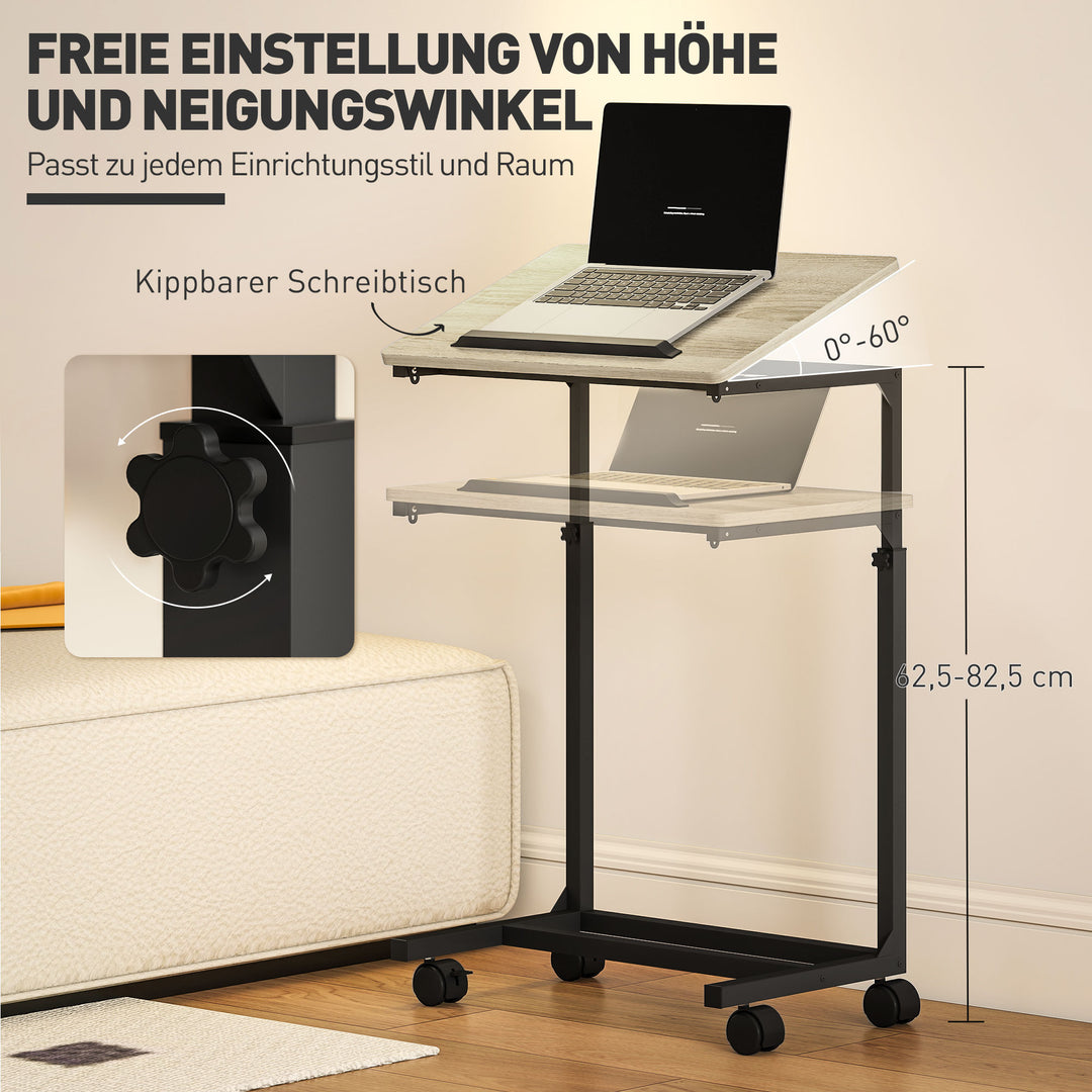 Sidebord, skrivebord, natbord, højdejusterbart, 4 hjul, metalstel