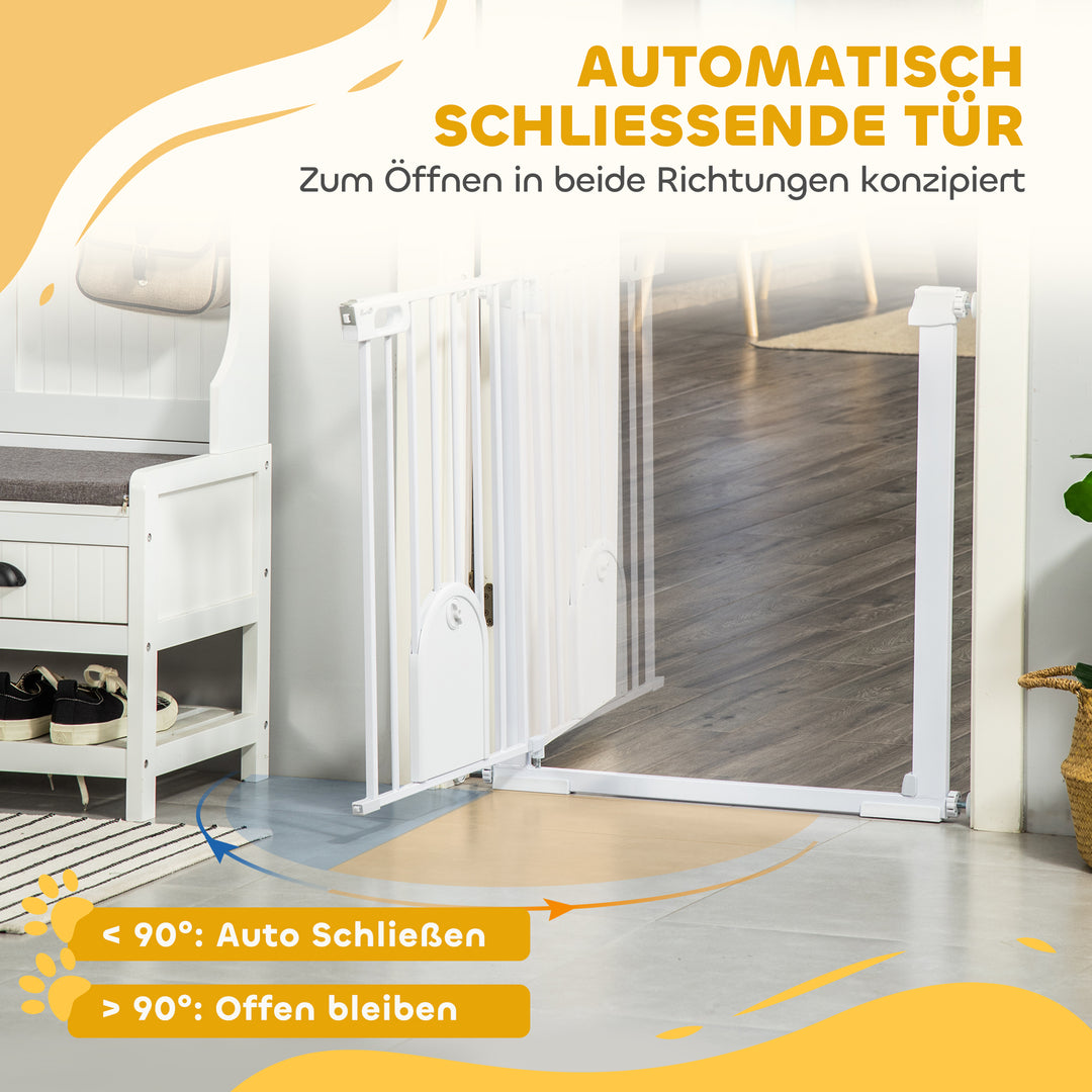 Justerbar kæledyrsbarrier med lille dør, stål, plastik, hvid