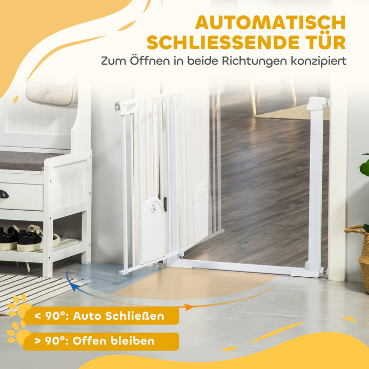 Justerbar kæledyrsbarrier med lille dør, stål, plastik, hvid