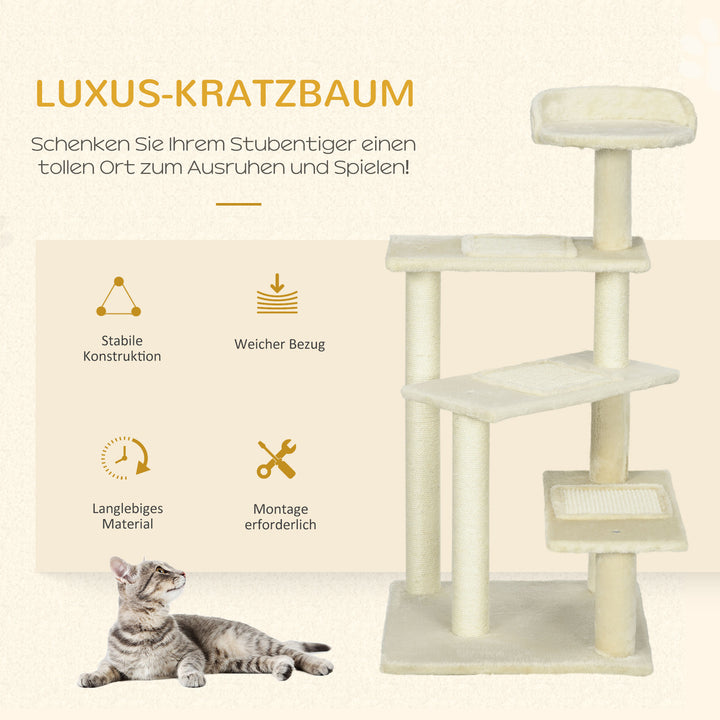 Kradsetræ 100 cm kattetårn med sisalstolper, stor platform, kradsetræ i flere niveauer, klatretræ, til små og mellemstore katte, beige