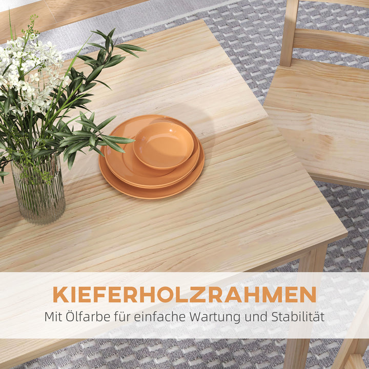 5-Delt spisebordssæt med stole, massivt træ, 118 cm x 73 cm x 75 cm, natur