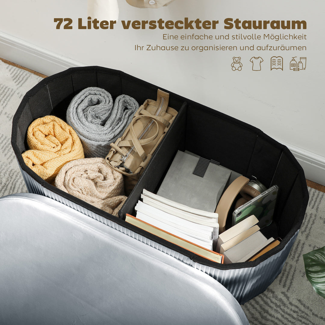 Sammenklappelig opbevaringsbænk med fløjlslook, egnet til stue, 76 x 38 x 35 cm, mørkegrå
