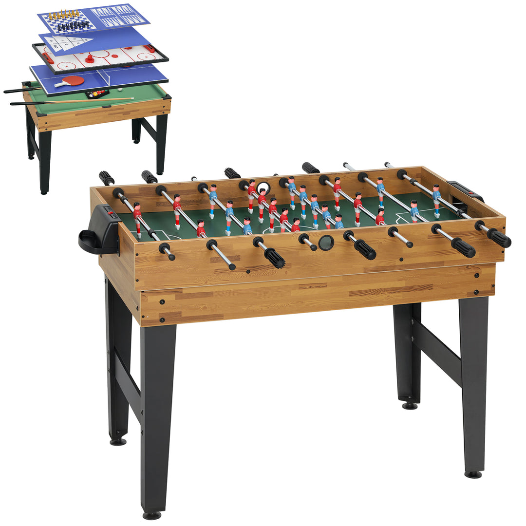 13-i-1 spillebord, bordfodbold, skak, billard, bordtennis og mere, MDF, plastik, valnød