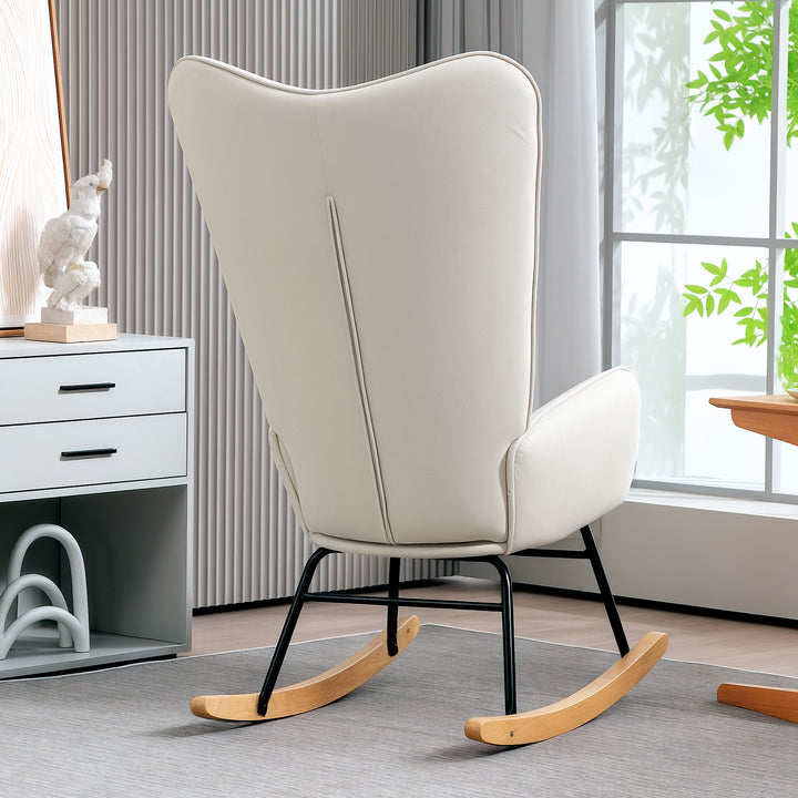 Gyngestol, blødt fløjlsbetræk med lændehynde, bæreevne op til 120 kg, 67 x 85 x 112 cm, cremehvid