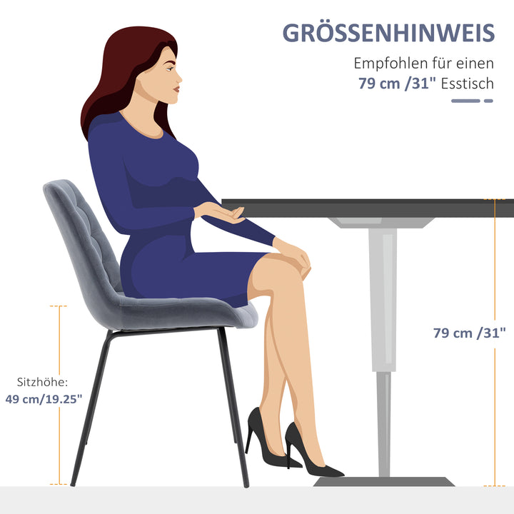 Sæt med 2 retro spisestole i velour 50 cm x 61 cm x 79 cm mørkegrå