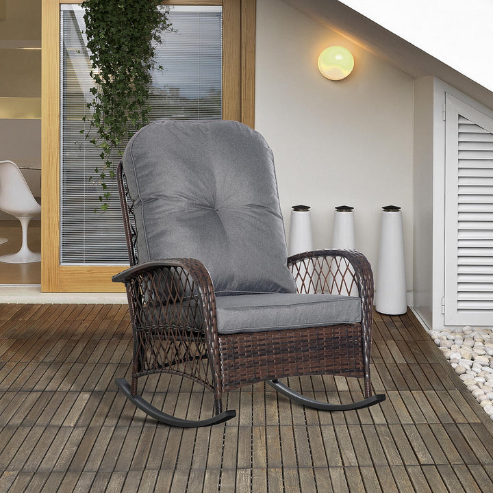Gyngestolshynde med knaplukning, PE-rattan, stål, brun + grå