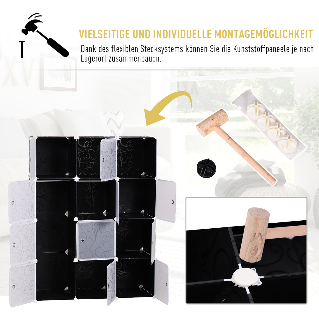 Gør-det-selv garderobereolsystem med 2 store og 9 små kuber gør-det-selv kubehylde, skohylde, opbevaringshylde til bøger og legetøj sort 111 x 47 x 145 cm