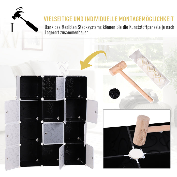 Gør-det-selv garderobereolsystem med 2 store og 9 små kuber gør-det-selv kubehylde, skohylde, opbevaringshylde til bøger og legetøj sort 111 x 47 x 145 cm