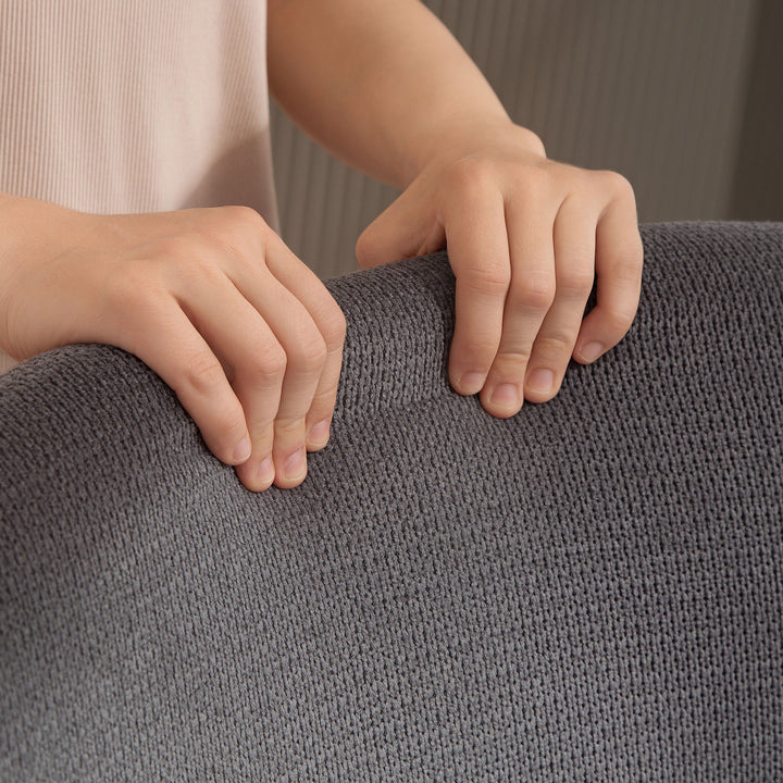 Moderne polstret spisebordsstol med høj ryg og tyk polstring, metalben, grå