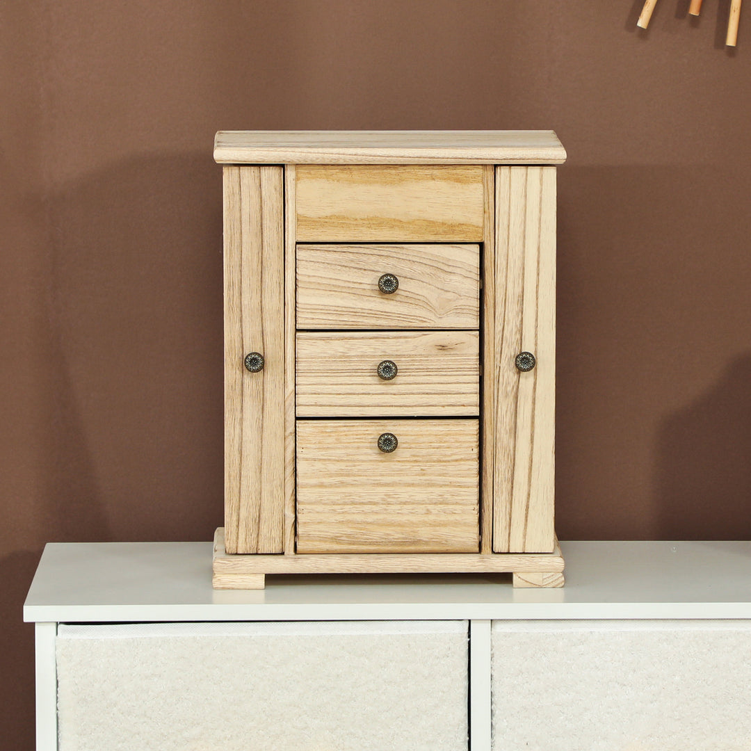 Smykkeskrin, 4-lags smykkeskrin med integreret spejl, træ, brun