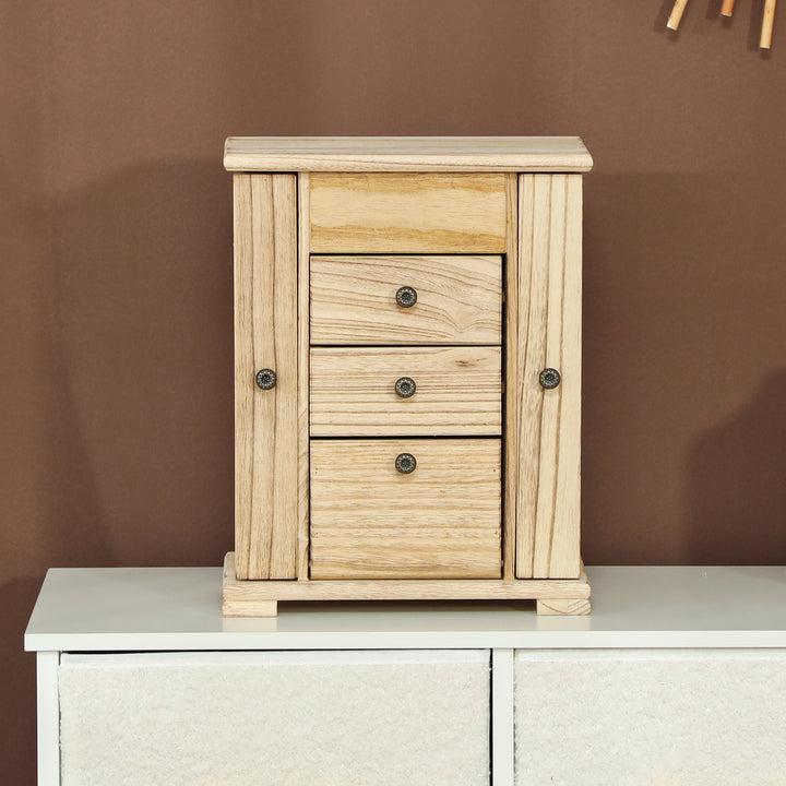 Smykkeskrin, 4-lags smykkeskrin med integreret spejl, træ, brun