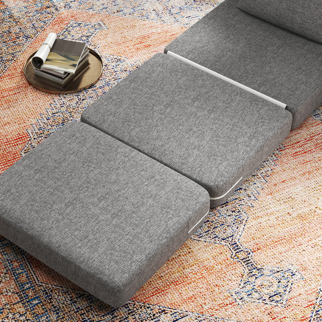 Sovestol, gæstemadras, 3-vejs foldbar, kompakt, metalstel, 80x75x74 cm, grå