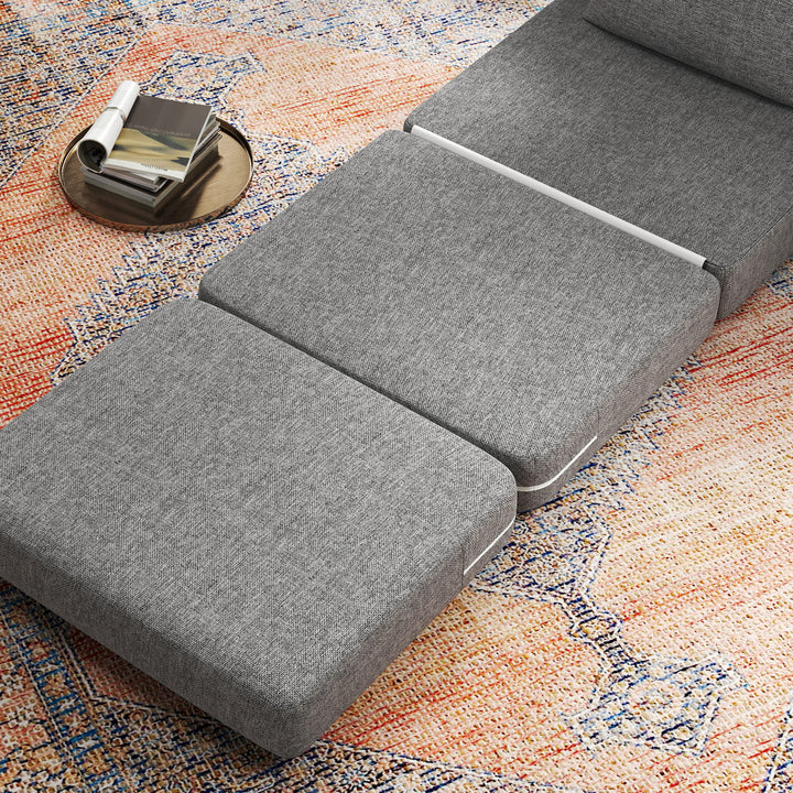 Sovestol, gæstemadras, 3-vejs foldbar, kompakt, metalstel, 80x75x74 cm, grå