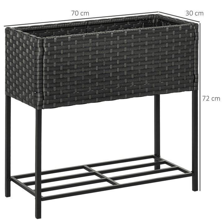 Højbed, blomsterkasse, dyb hylde, metalstel/polyrattan, 70 x 30 x 70 cm, mørkebrun