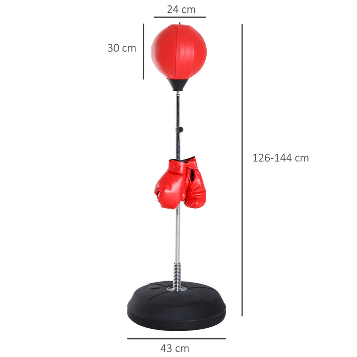 Boksesæt med boksebold, højdejusterbar, inklusive boksehandsker, 126-144 cm, rød