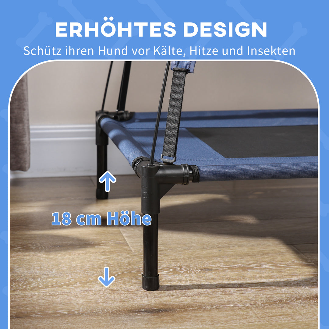 Kæledyrsseng udendørs hundeseng, vejrbestandig, med baldakin, 61 cm x 46 cm x 62 cm, blå + sort