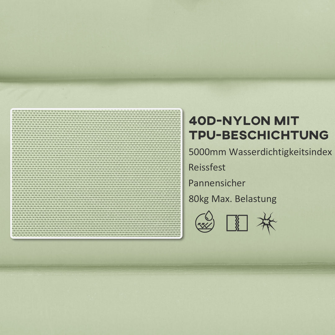 Luftmadras, campingmåtte, vandafvisende, rivefast, med fodpumpe, nylon, 200l x 60b x 10h cm, grøn