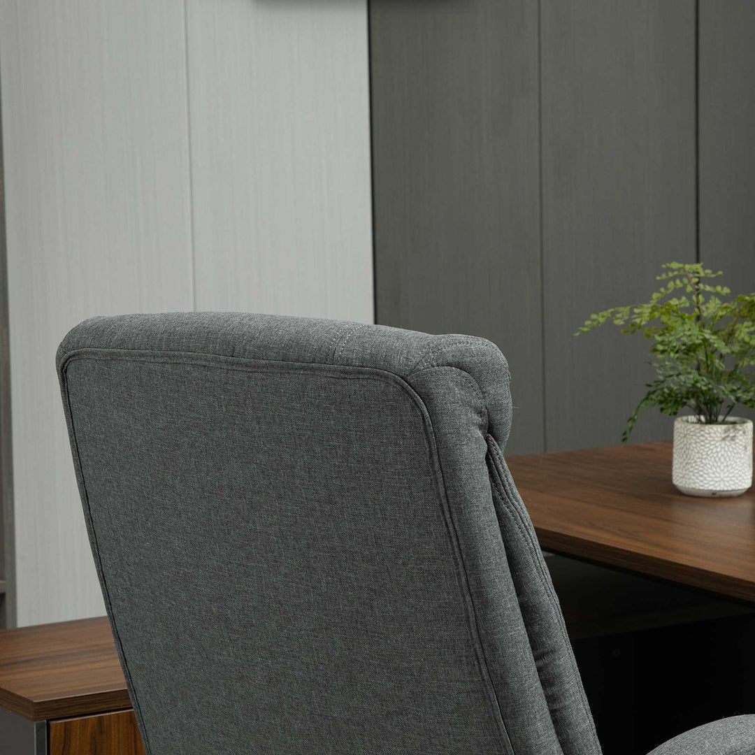 Kontorstol med gyngefunktion, ergonomisk stol med polstrede armlæn og nakkestøtte, højdejusterbar kontorstol, drejestol med ryglæn, nylon grå, 65 x 78 x 110-118 cm