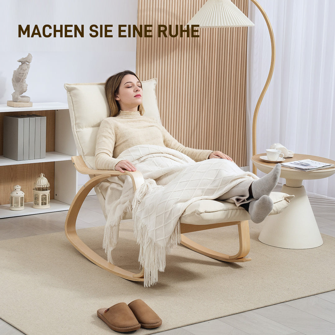 Polstret gyngestol, afslapningsstol med armlæn og stålstel, til stue, soveværelse, cremehvid