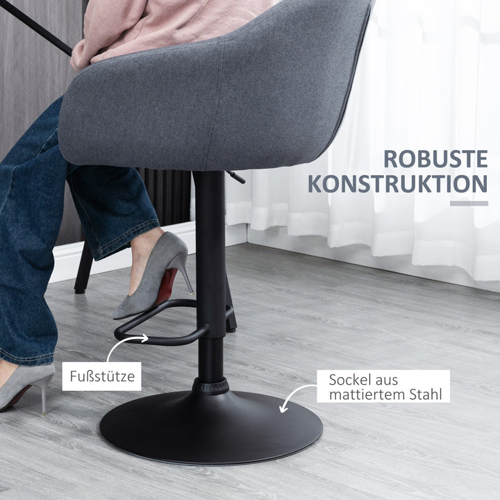 Højdejusterbar barstol med ryglæn og fodstøtte; linnedlook, 54 cm x 54 cm x 112 cm, grå