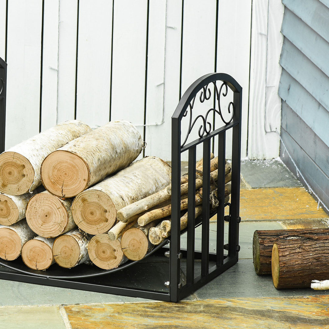 Brændehylde brændestativ brændehylde 60 kg bæreevne brændeopbevaring pejsværktøj metal sort 60,5 x 36 x 46,5 cm