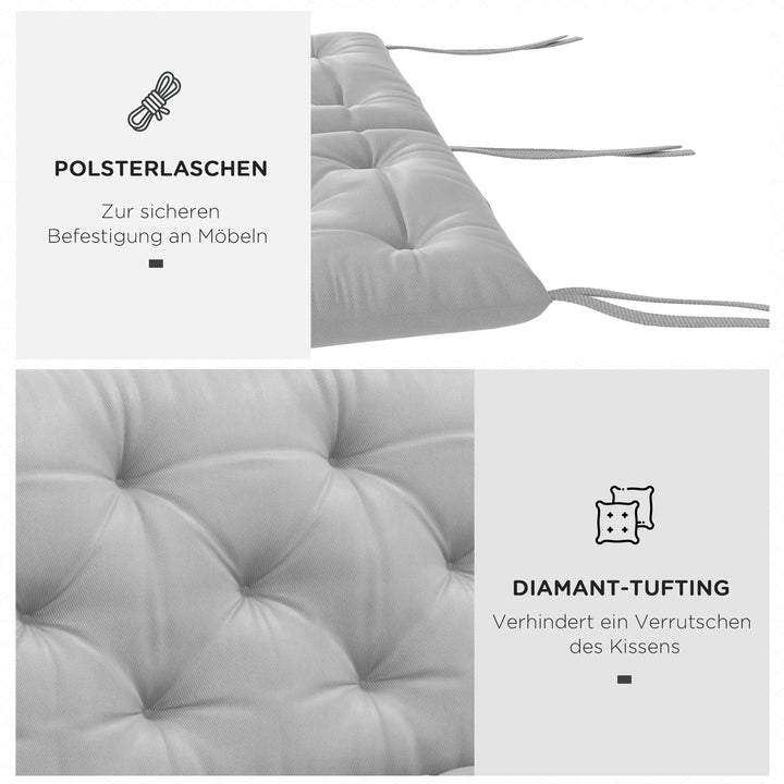 3-Personers bænkehynde 150x98x8 cm med stropper, bænkehynde til havemøbler og verandagynge, lysegrå