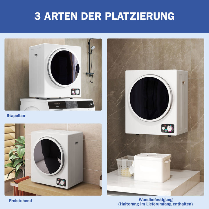 Mini tørretumbler 4 kg med 4 programmer, 2 varmeniveauer, sterilisering op til 65℃, 850W til tøj