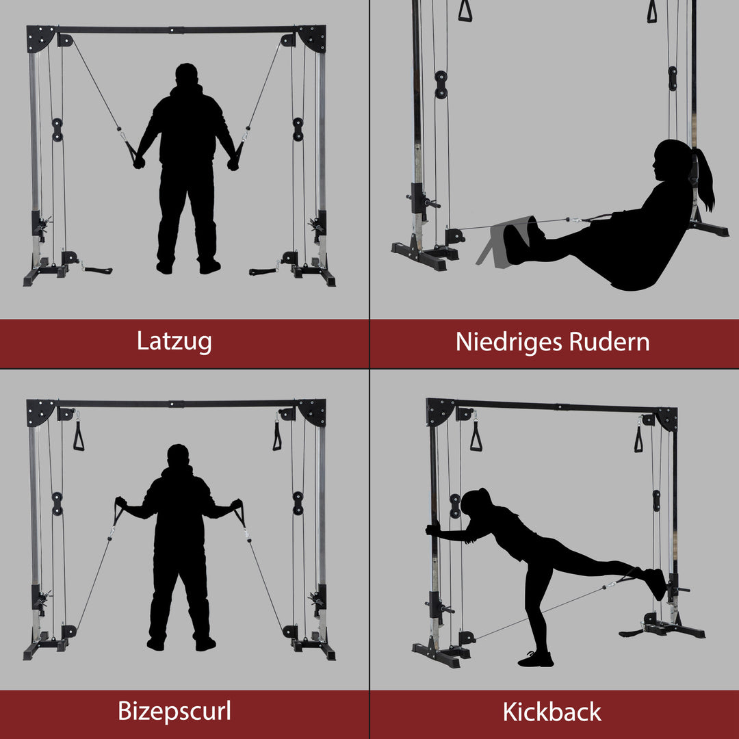 Crossover fitness rack, kabeltræksystem, til 1 eller 2 personer, stål, plastik, sort